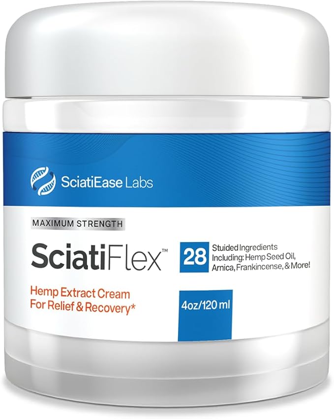 SciatiFlex Topical Sciatic Cream – Maximum Strength for Sciatic Nerve Discomfort in The Lower Back, Hips, Buttocks, Legs and Feet – Hemp Cream with Arnica Extract, Shea Butter, Aloe Vera – 4oz