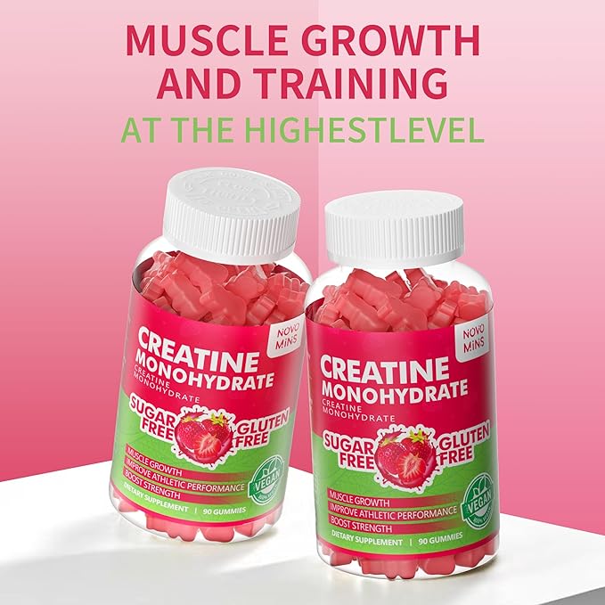 Creatine Monohydrate Gummies 5000mg for Men & Women, Chewables Creatine Monohydrate for Muscle Strength, Muscle Builder, Energy Boost, Pre-Workout Supplement(90 Count)-Strawberry Flavor - Image 3