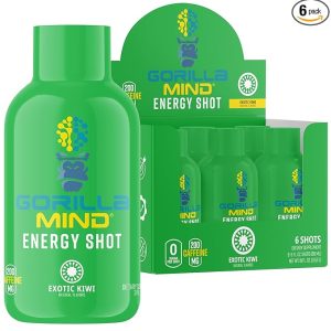 Gorilla Mind Energy Shots (Pack of 6) - Enhanced Focus & Energy, Sugar-Free, Fast-Acting, Potent Formula with Vitamins & Natural Extracts (Exotic Kiwi)