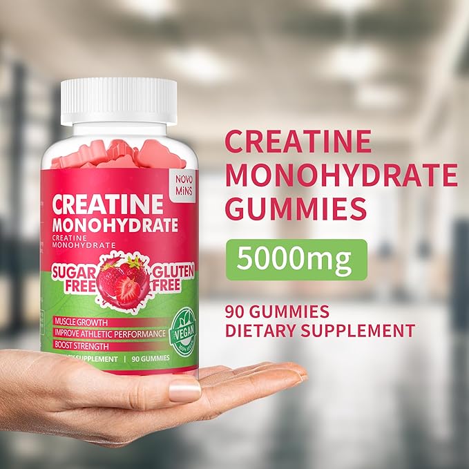 Creatine Monohydrate Gummies 5000mg for Men & Women, Chewables Creatine Monohydrate for Muscle Strength, Muscle Builder, Energy Boost, Pre-Workout Supplement(90 Count)-Strawberry Flavor - Image 5