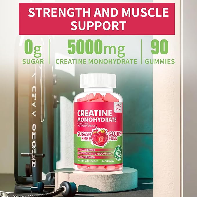 Creatine Monohydrate Gummies 5000mg for Men & Women, Chewables Creatine Monohydrate for Muscle Strength, Muscle Builder, Energy Boost, Pre-Workout Supplement(90 Count)-Strawberry Flavor - Image 4