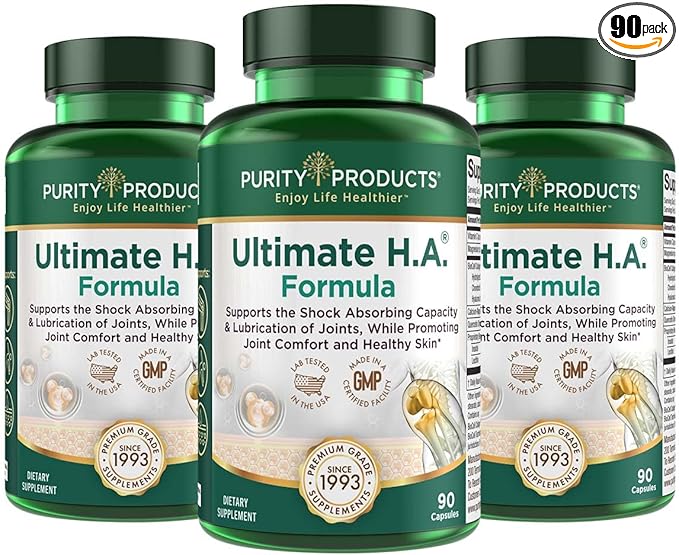 Purity Products Ultimate H.A. Formula – Clinically Studied BioCell Collagen – Dynamic Hyaluronic Acid Support for The Joints and Skin – 90 Count per Bottle (3 Bottles)