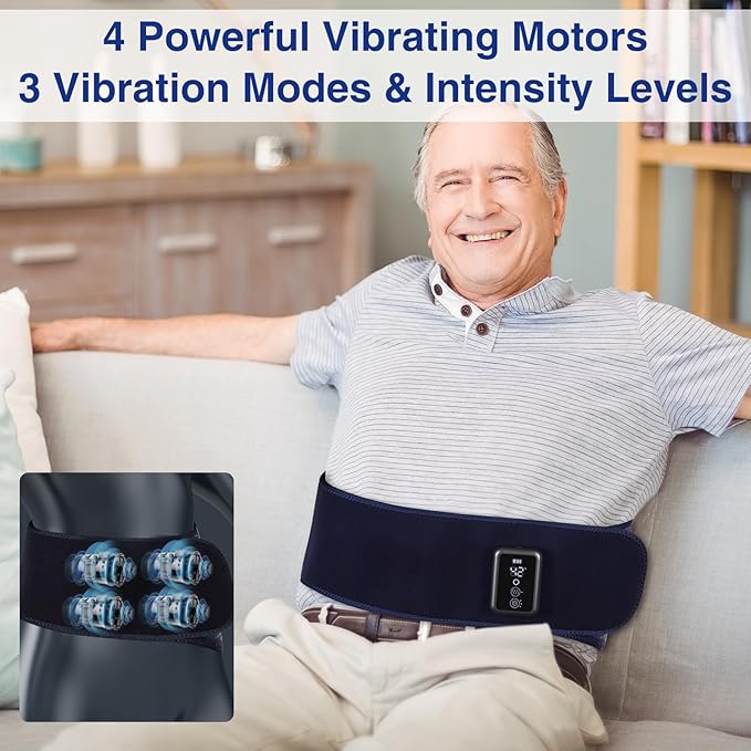 Cordless Back Massager Belt,FSA or HSA Eligible Red Light Therapy Massage Belt with 5 Heating Levels,3 Vibration Modes, Lower Back Massager for Pain Relief Deep Tissue,4 Motors,Battery-Powered (Blue) - Image 3