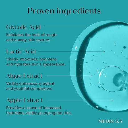Medix 5.5 10% Glycolic Acid + Lactic Acid Leave-On Exfoliating Skin Care Body Gel, AHA Exfoliant Body & Face Serum Refines + Softens Dry Dead Skin, Uneven Skin Tone, KP Bumps, & Wrinkles, 1.7 Fl Oz - Image 5