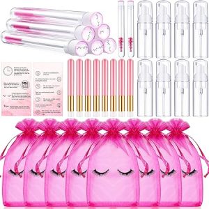 8 Pcs Lash Shampoo Brushes Set Eyelash Aftercare Bag Disposable Mascara Tubes Foam Pump Bottle Extension Aftercare Instructions Cards Eyelash Accessories for Women Mother's Gift(Mesh Bag, Organza)