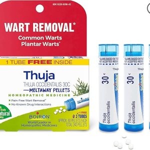 Boiron Thuja Occidentalis 30C Wart Removal Homeopathic Medicine for Painless Removal of Warts from Plantar (Feet), Hands, and Other Bodily Warts - 3 Count (240 Pellets)