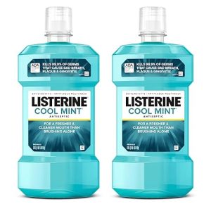 Listerine Cool Mint Antiseptic Mouthwash to Kill 99% of Germs That Cause Bad Breath, Plaque and Gingivitis, Cool Mint Flavor, 1 L 2-Pack