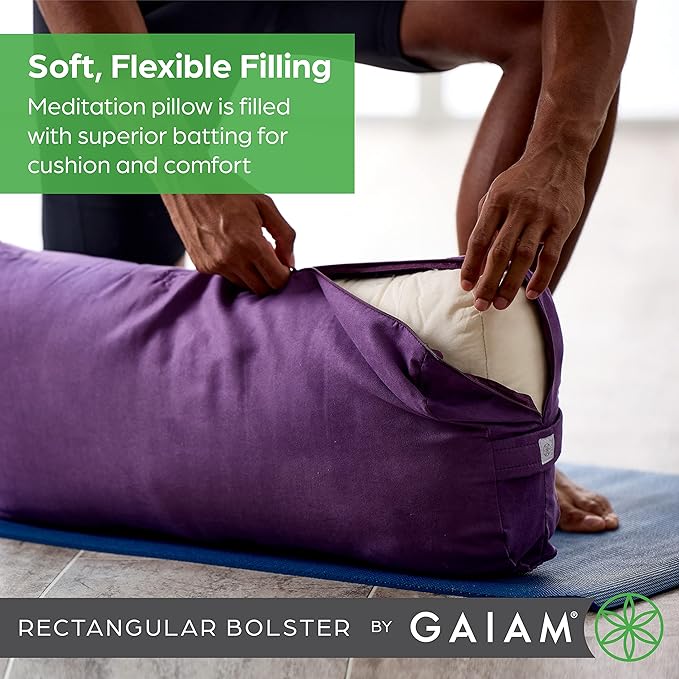 Gaiam Yoga Bolster - Long, Rectangular Meditation Pillow - Supportive Cushion for Restorative Yoga and Sitting on the Floor - Built-In Carrying Handle - Machine Washable Cover' - Image 5