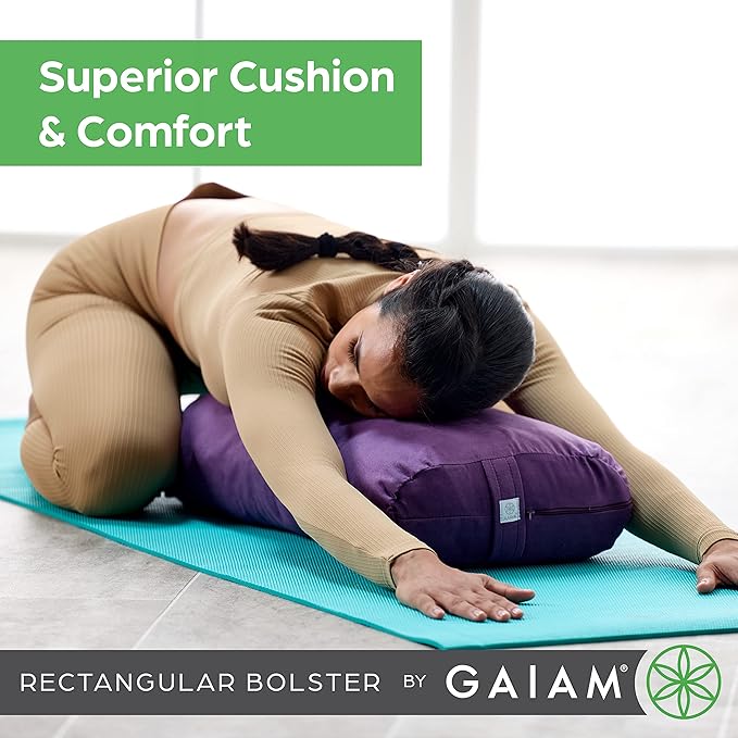 Gaiam Yoga Bolster - Long, Rectangular Meditation Pillow - Supportive Cushion for Restorative Yoga and Sitting on the Floor - Built-In Carrying Handle - Machine Washable Cover' - Image 4